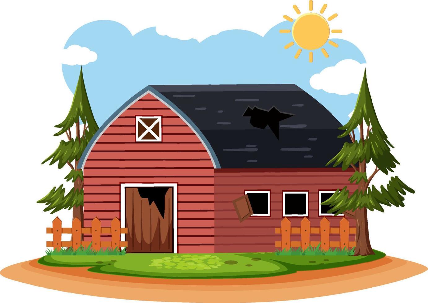 Isolated old broken farm house in the rural vector