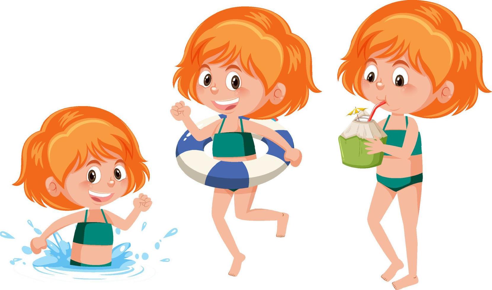 personaje de dibujos animados de una niña con diferentes poses vector