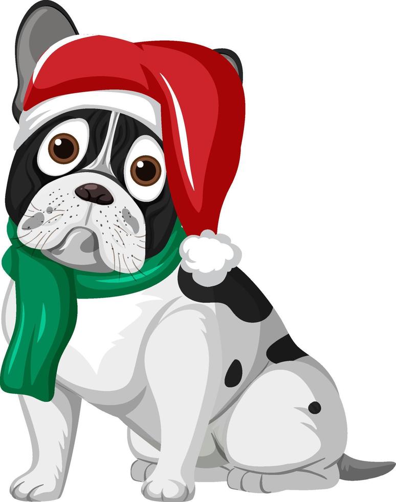 bulldog francés con personaje de dibujos animados de sombrero de navidad vector