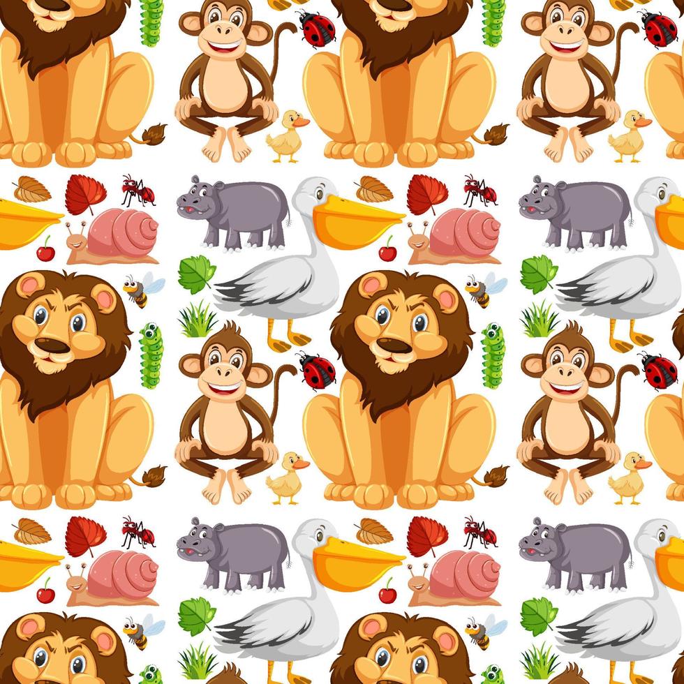 Seamless pattern with cute wild animals on white background vector