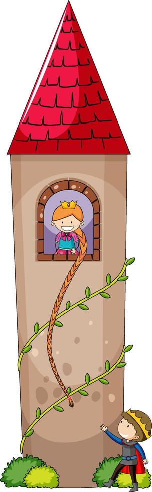 Simple cartoon style of Rapunzel princess in castle isolated on white background vector