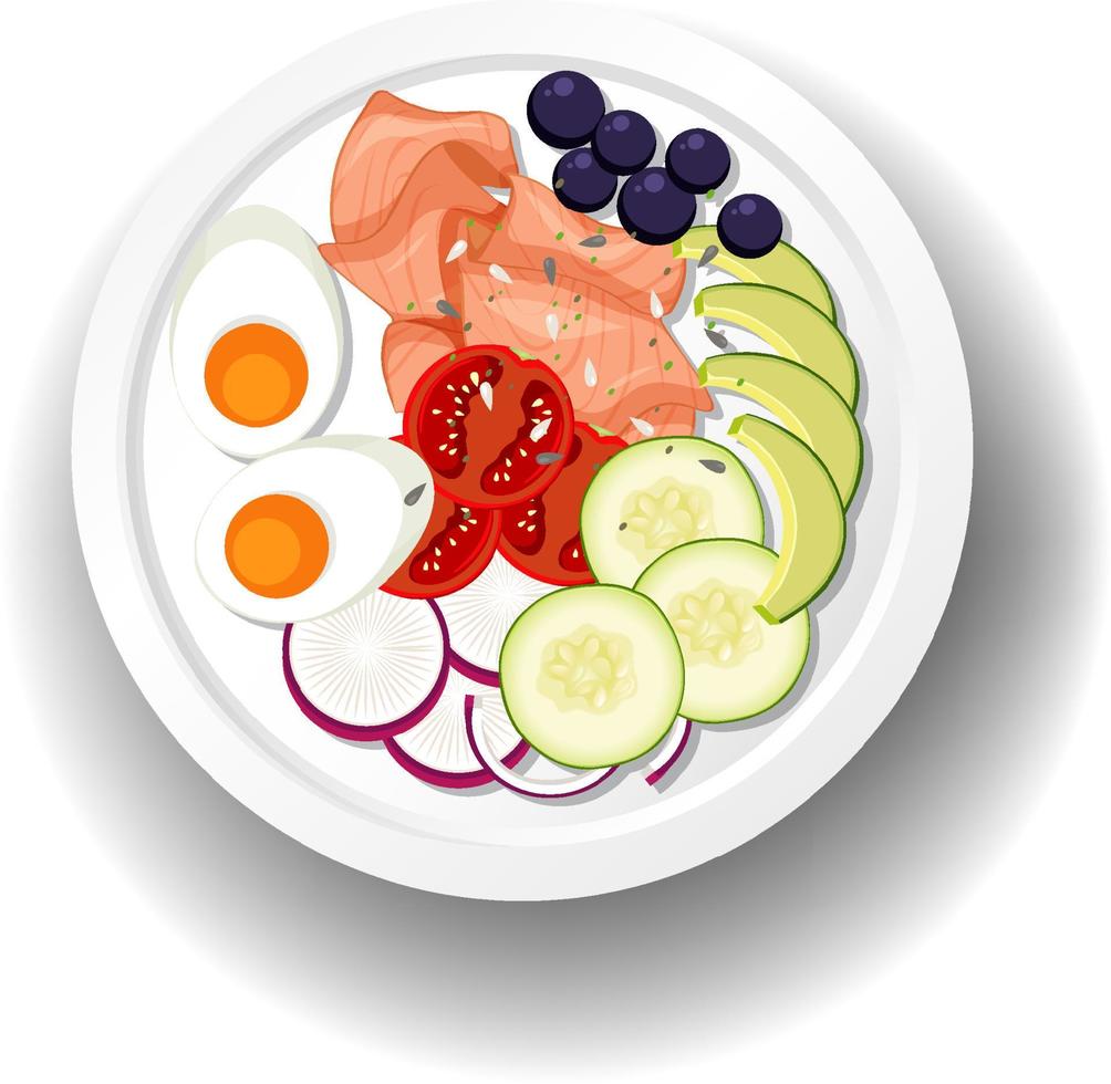 comida saludable con salmón y ensalada vector