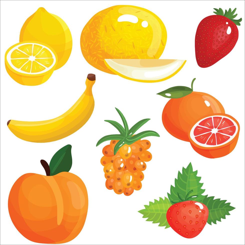 conjunto de coloridos iconos de frutas de dibujos animados vector