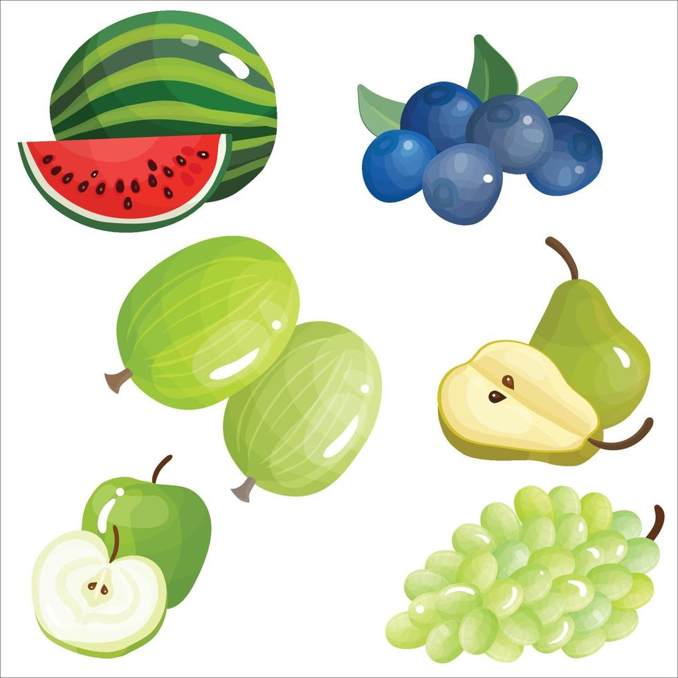 Set of colorful cartoon fruit icons vector