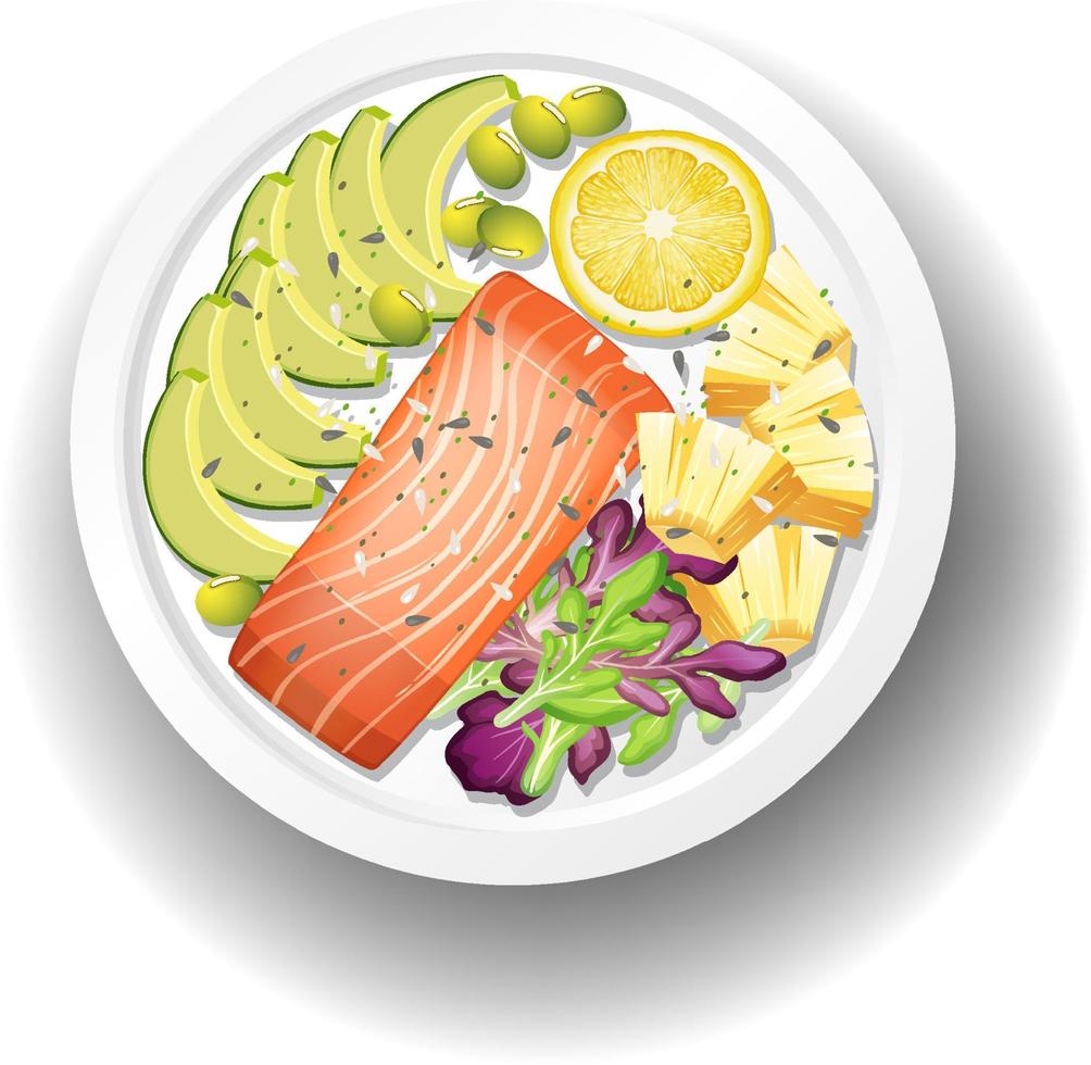 Healthy breakfast with salmon steak vector