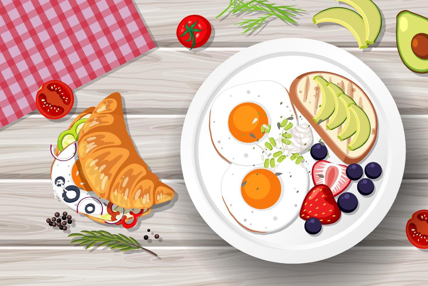 Breakfast set with vegetables on the table vector