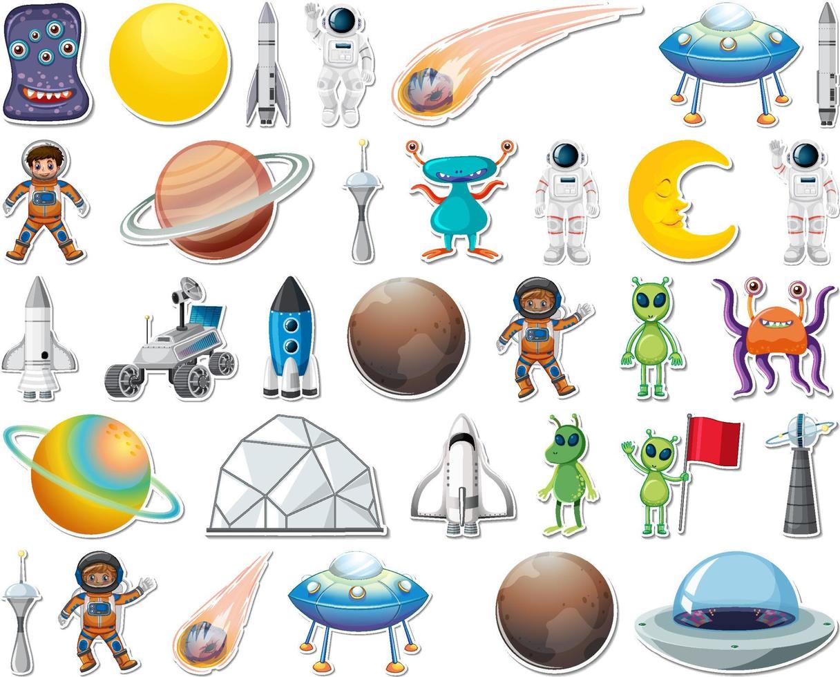 Set of stickers with Solar system objects isolated vector