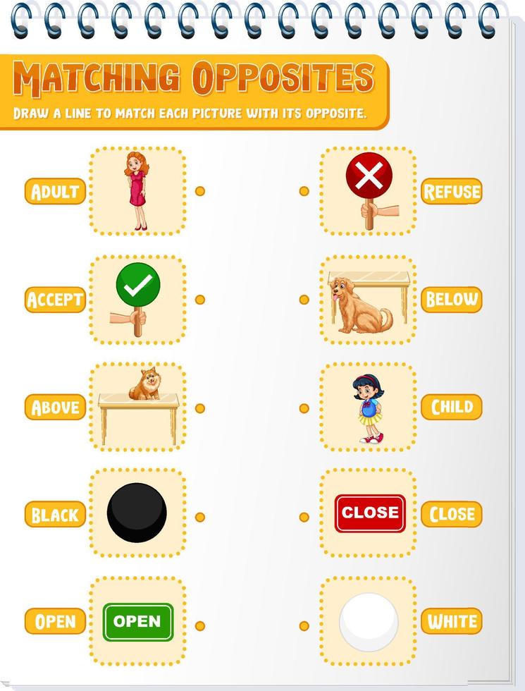 matching opposite words worksheet template 3679051 vector art at vecteezy