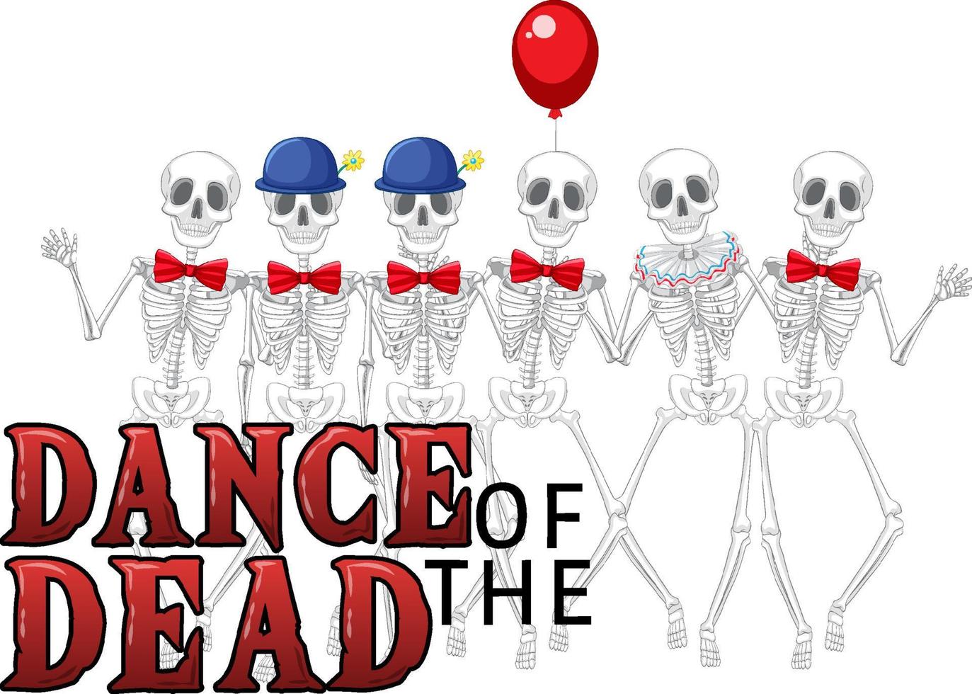 Dance of the dead text design with skeleton ghost vector