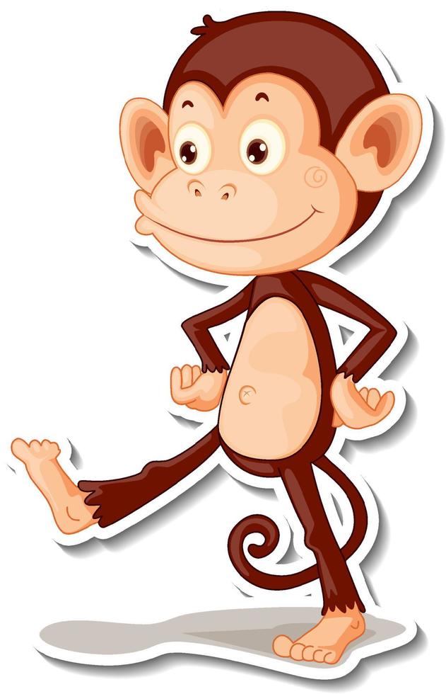 Funny monkey walking cartoon character sticker vector