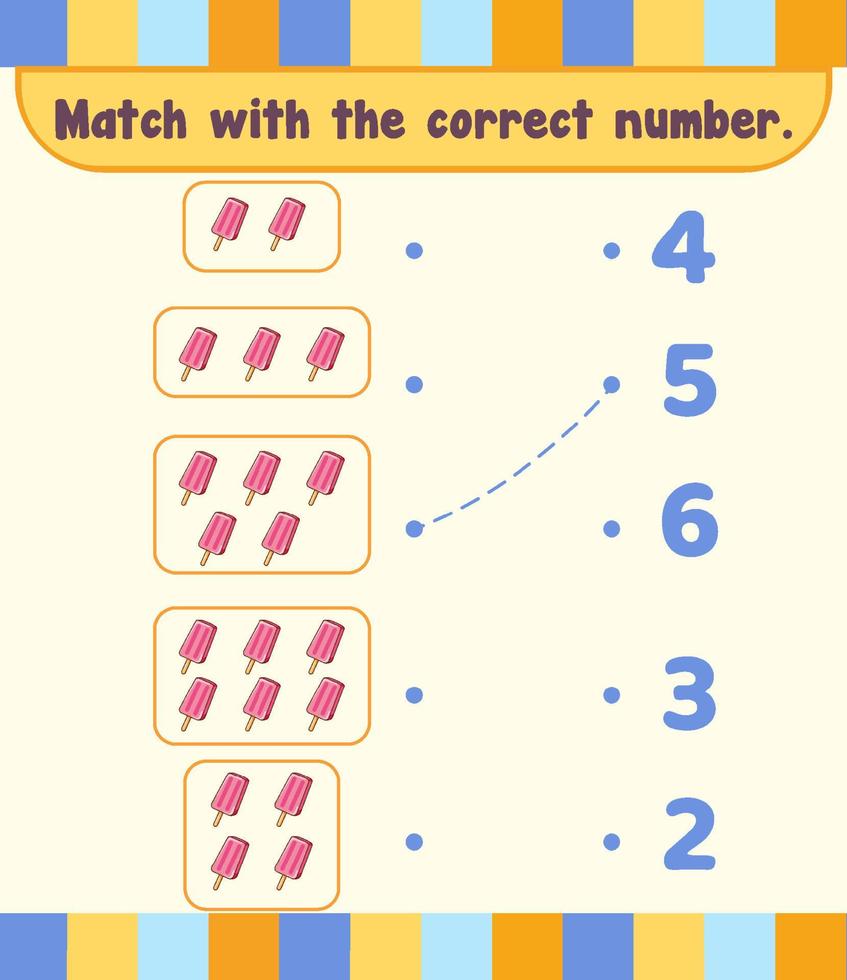 Count and match numbers math worksheet template vector