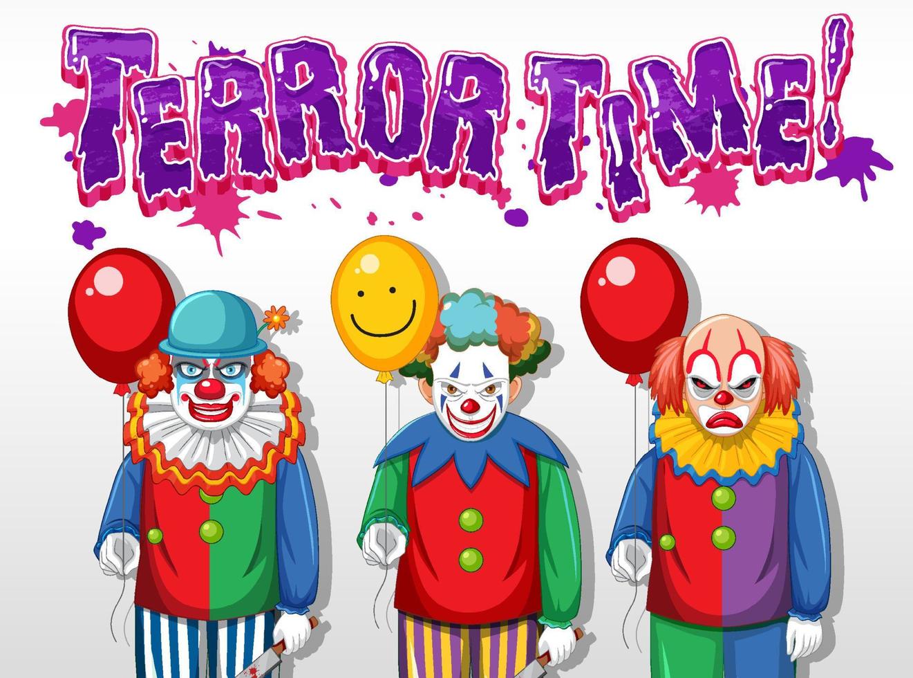 Terror Time text design with creepy clowns vector