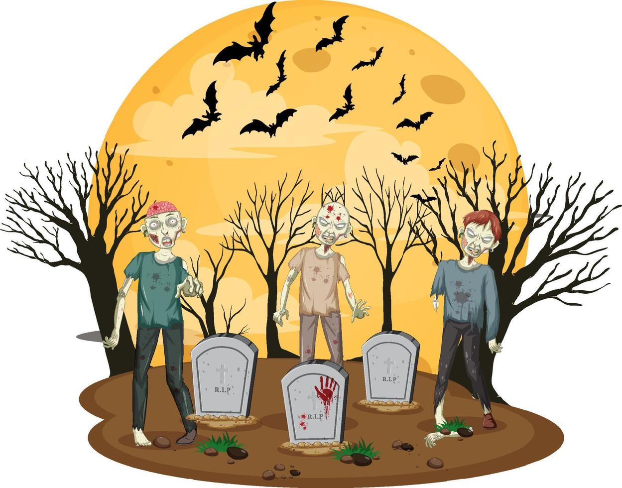 zombies espeluznantes en la escena del cementerio vector