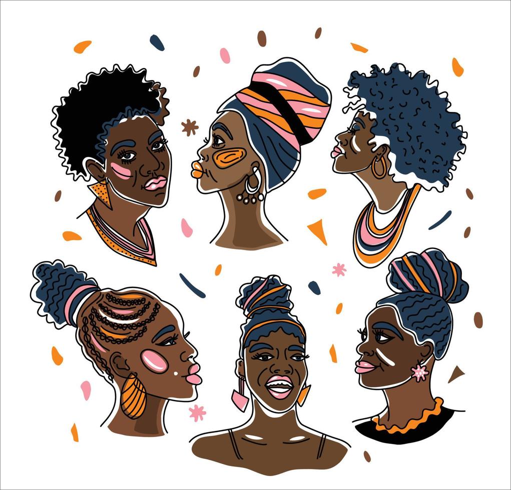 comunidad negra un grupo de mujeres africanas tan hermosas, derechos humanos, lucha contra el racismo. arte lineal, estilo minimalista. Ilustración del mes de la historia negra. vector