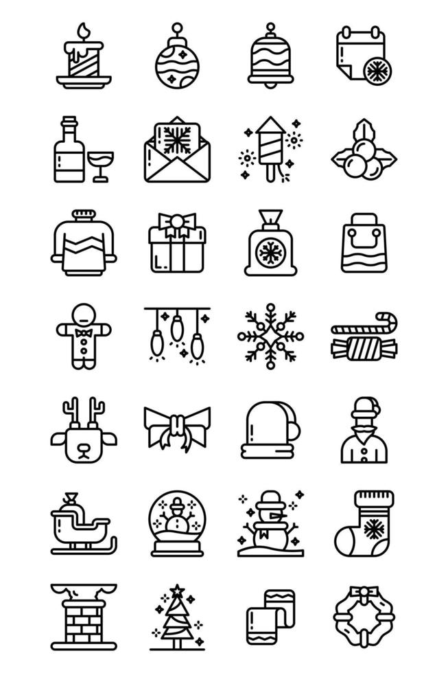 Christmas line style icon set. Vector illustration