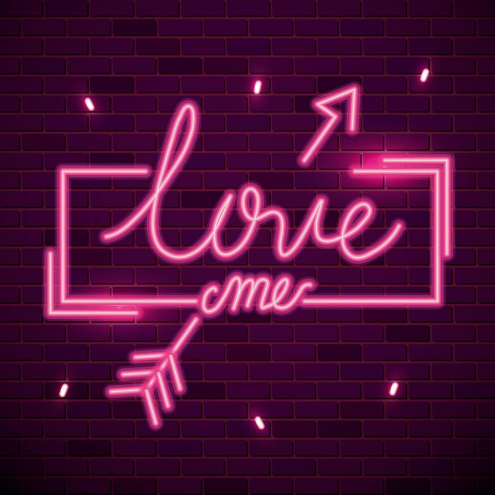 love me lettering of neon light vector