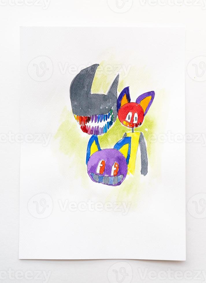 Abstract cartoon of watercolor paint on white paper background. photo