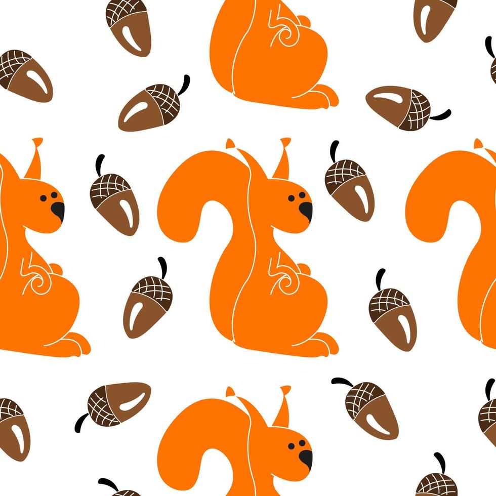 Cute squirrel and arcon seamless pattern on white background. vector