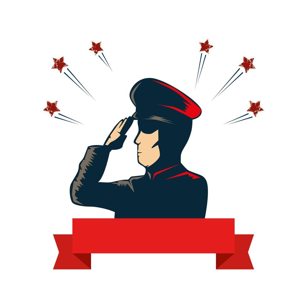 man soldier american with stars and ribbon vector