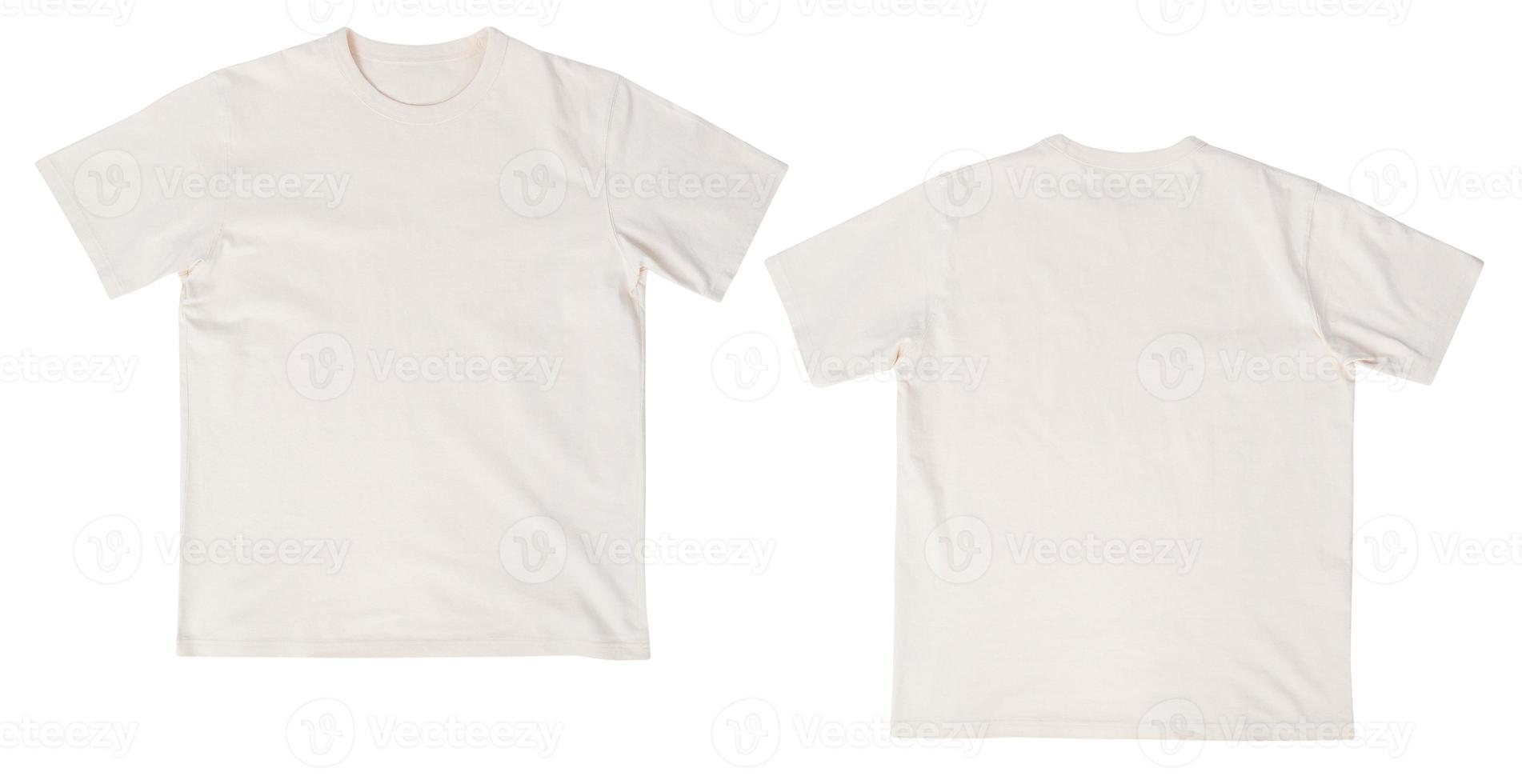 Blank beige t-shirt mockup front and back isolated on white background with clipping path photo