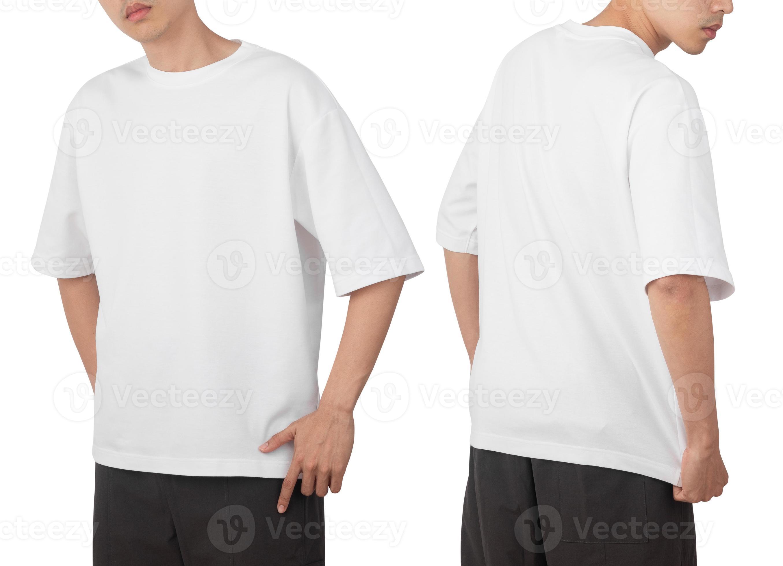Young man in blank oversize t-shirt mockup front and back used as 