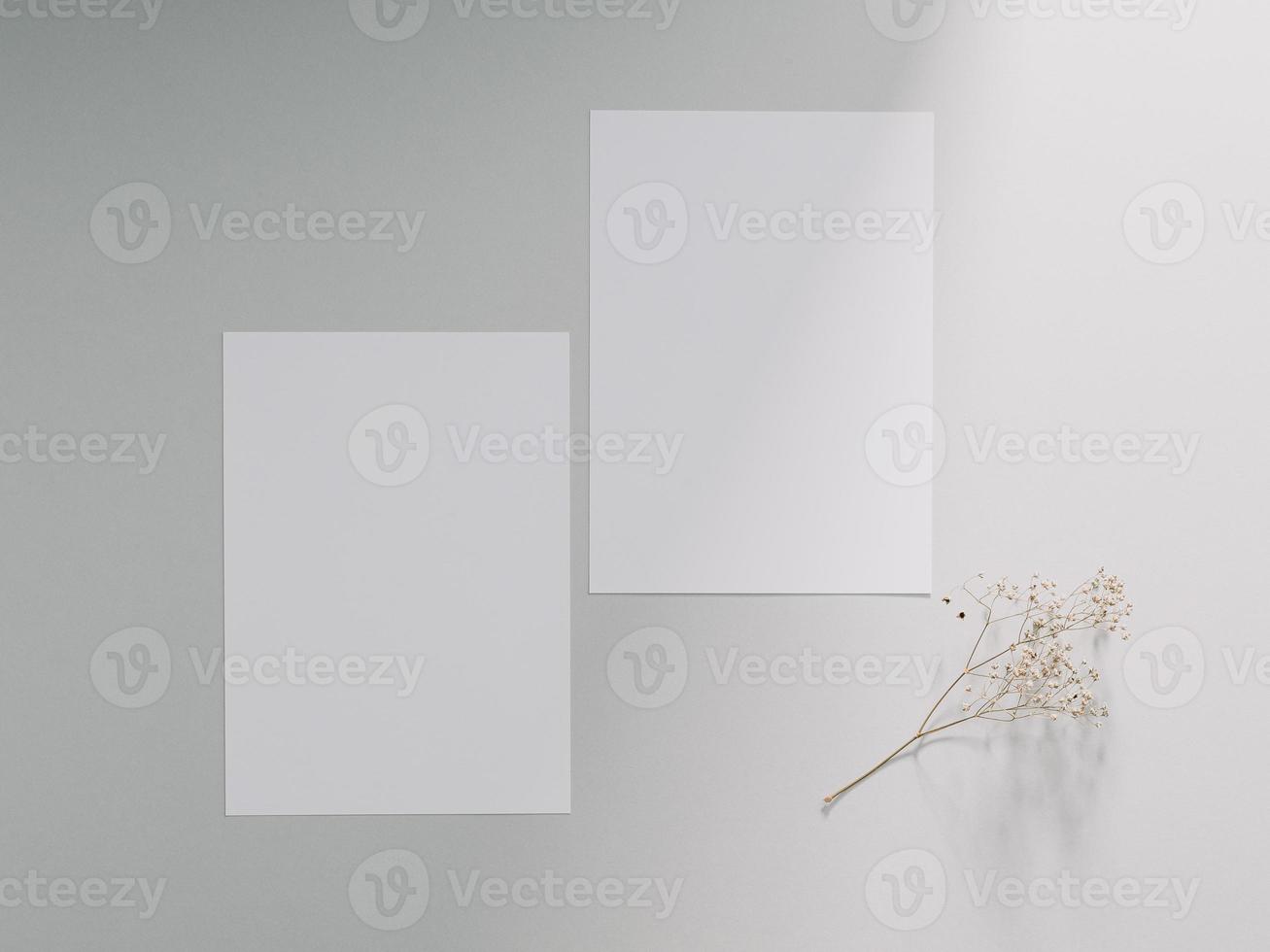 Invitation card mockup, blank greeting card template. Flat lay, Minimalist style photo