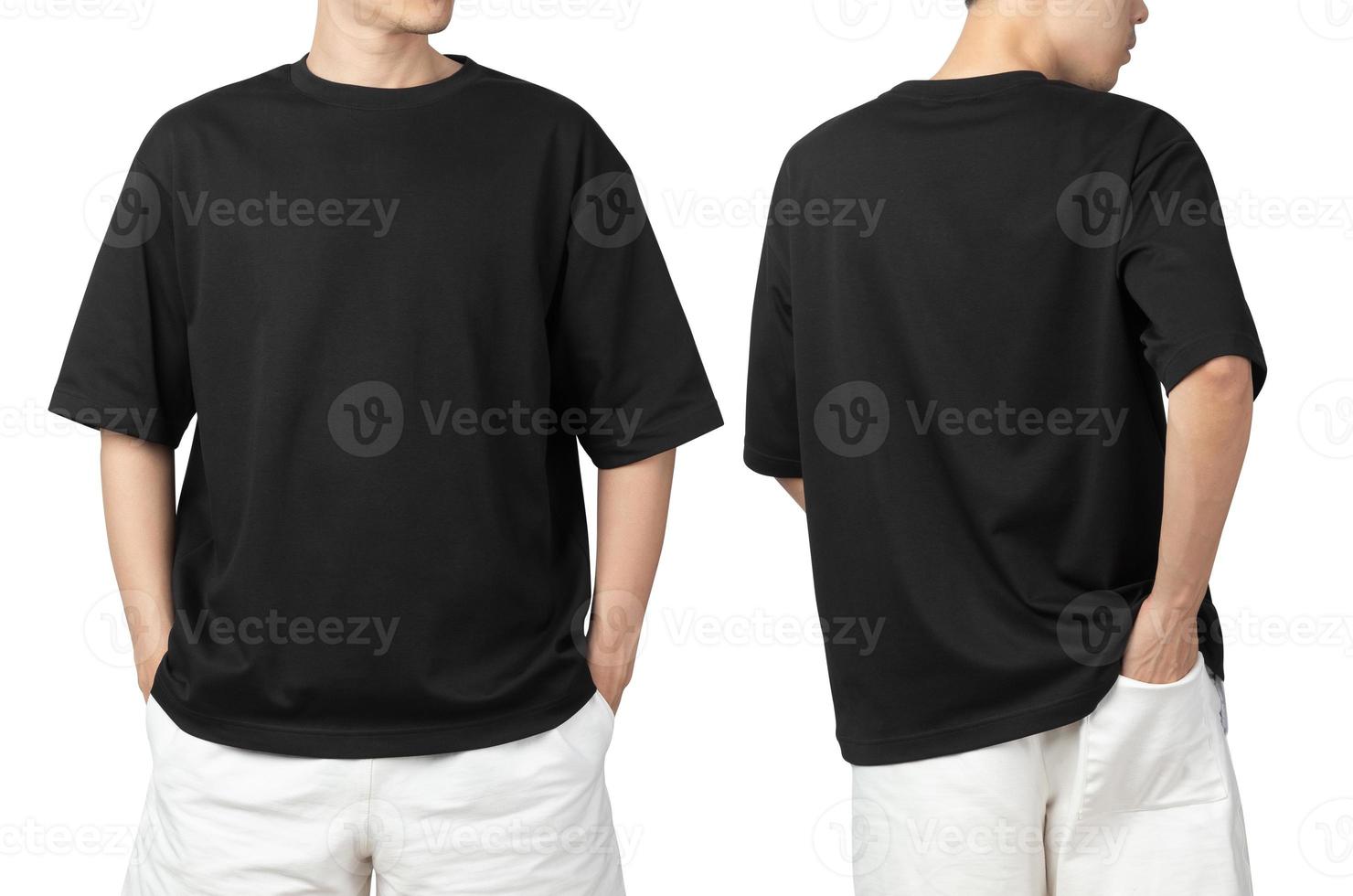 Young man in blank oversize t-shirt mockup front and back used as design template, isolated on white background with clipping path photo