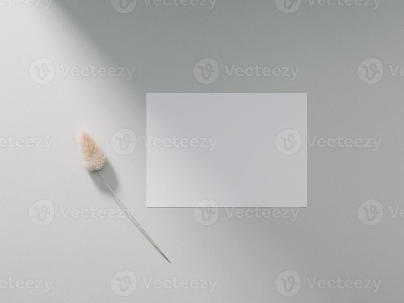 Invitation card mockup, blank greeting card template. Flat lay, Minimalist style photo