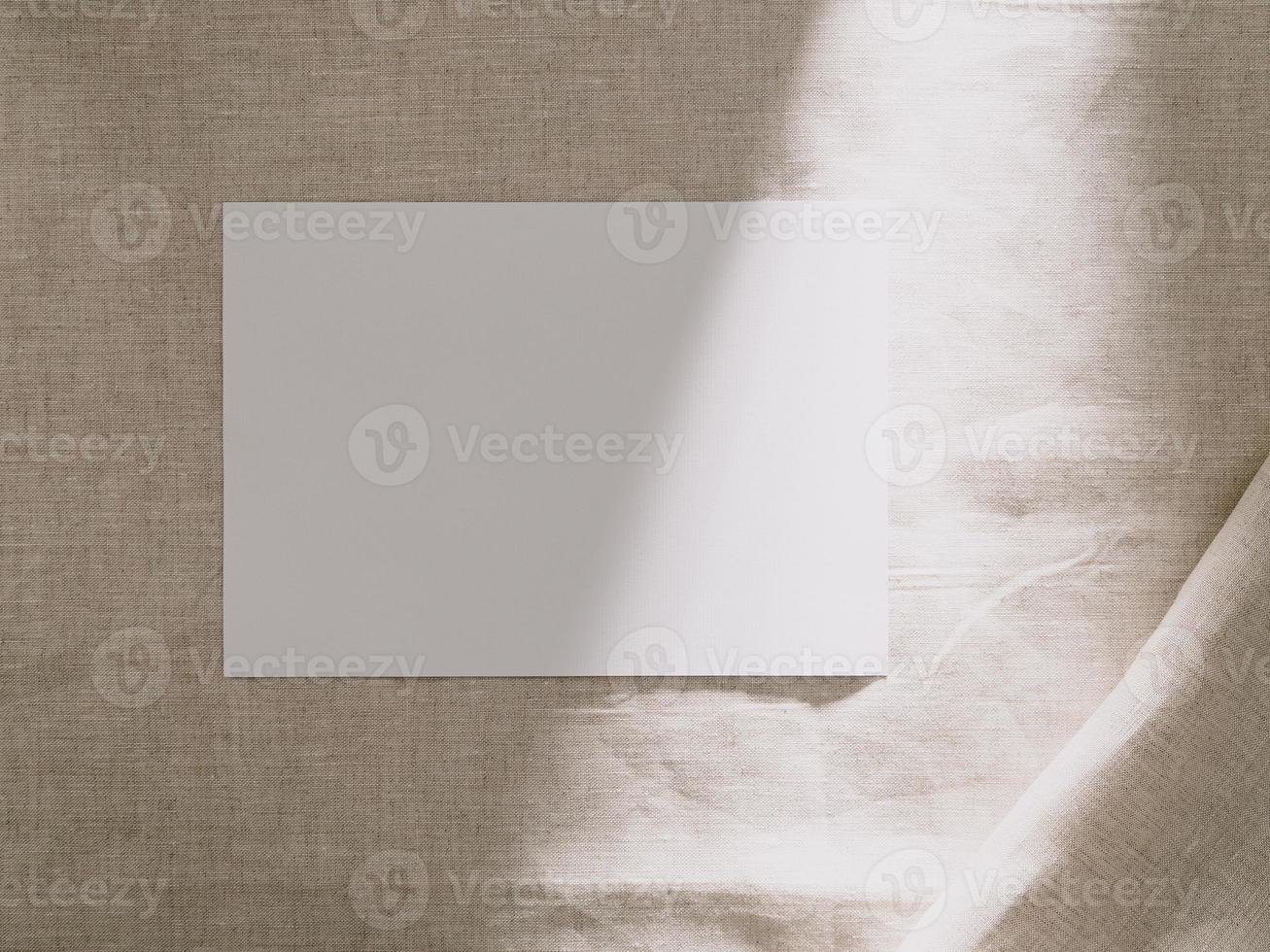 Invitation card mockup, blank greeting card template. Flat lay, Minimalist style photo