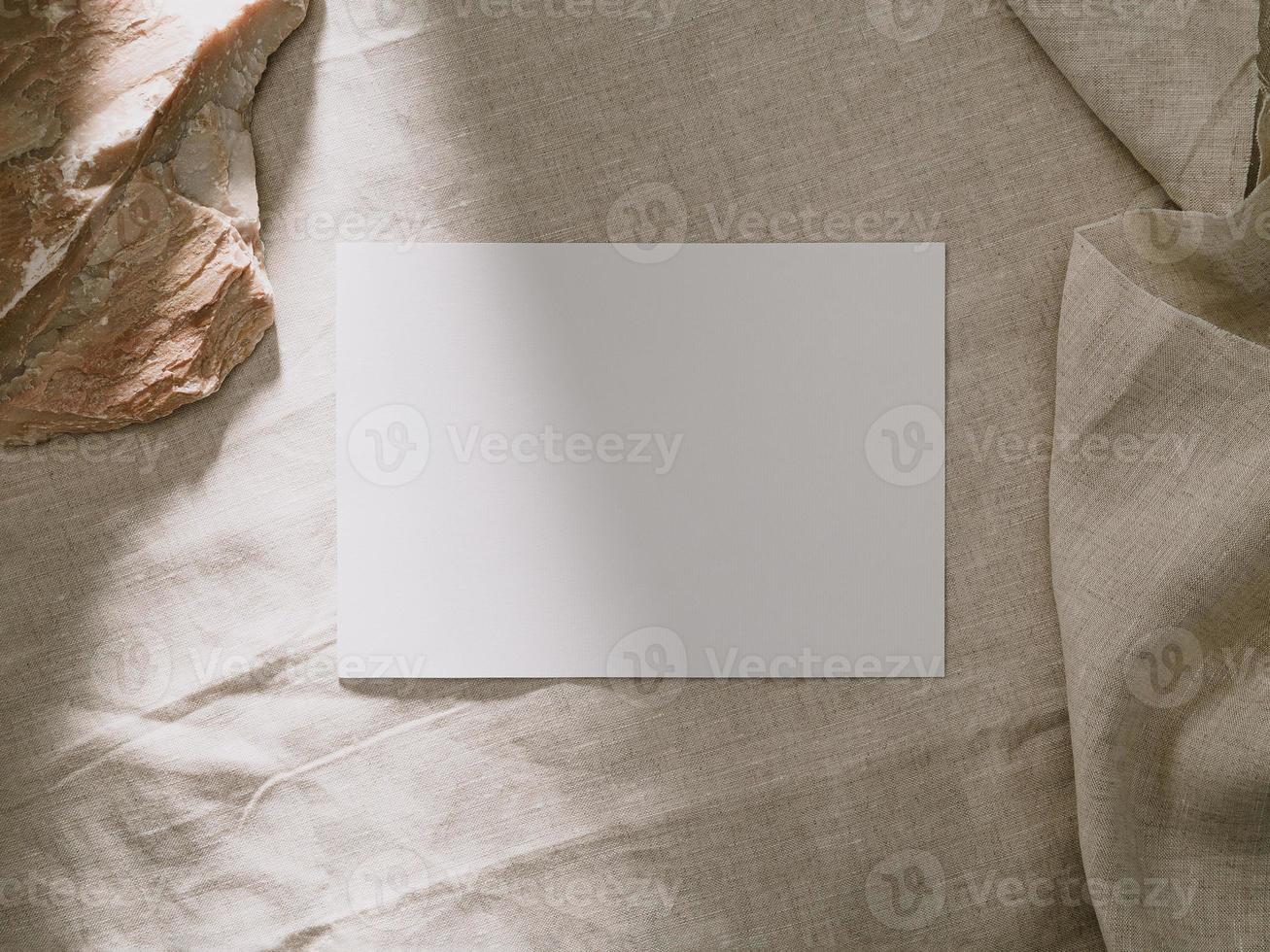 Invitation card mockup, blank greeting card template. Flat lay, Minimalist style photo