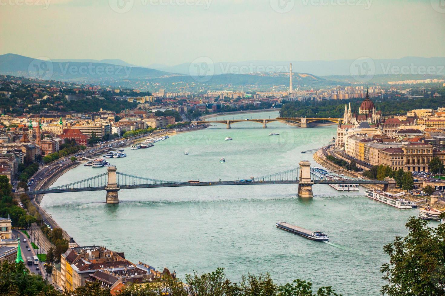 Budapest city view at the Hungarian Parliament and Margaret Island. Budapest, Hungary photo