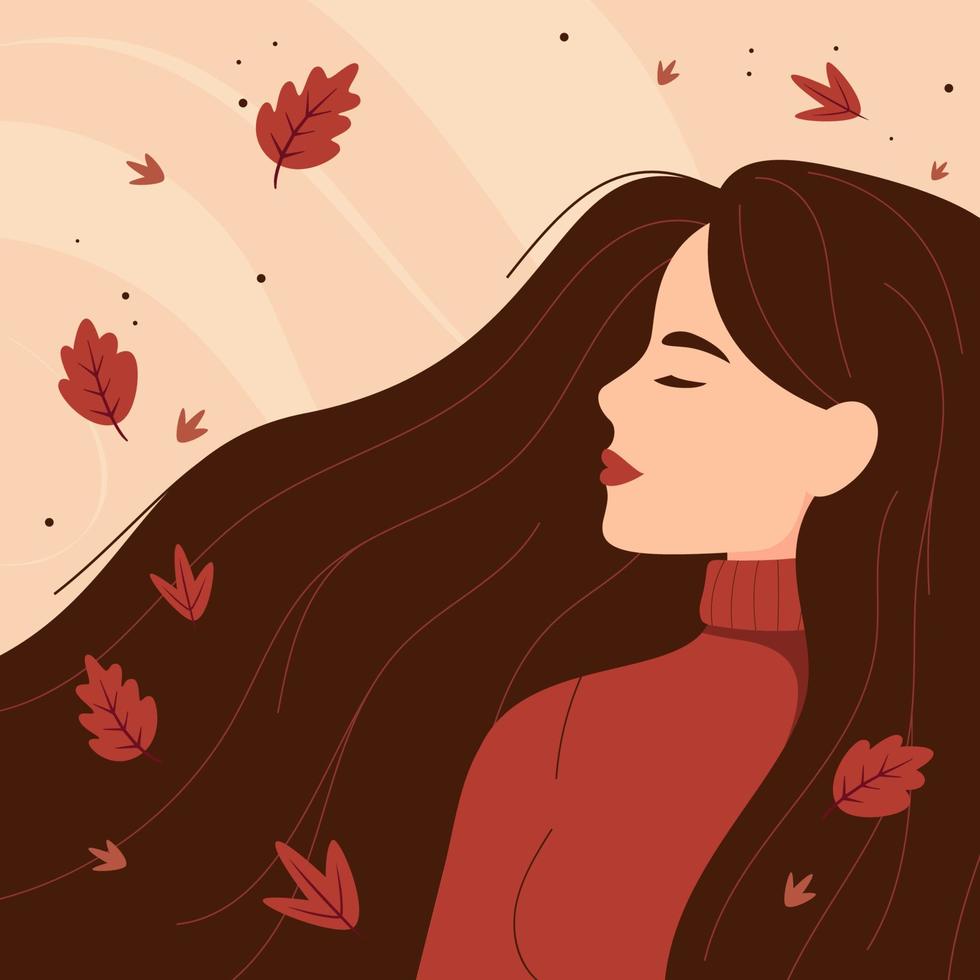 Girl in autumn leaves. Autumn concept vector