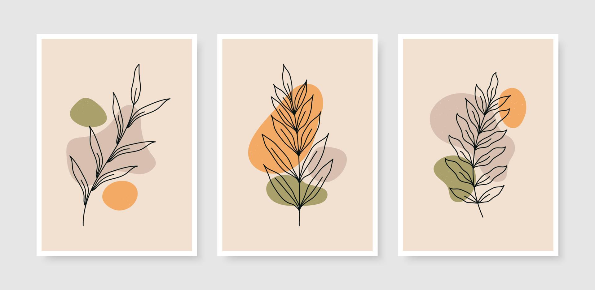 Abstract contemporary mid century modern leaves boho poster template collection vector