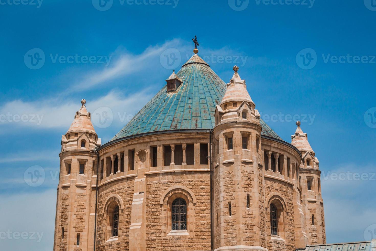 The top part of the Abbey of the Dormition building at Mount Zion in Jerusalem photo