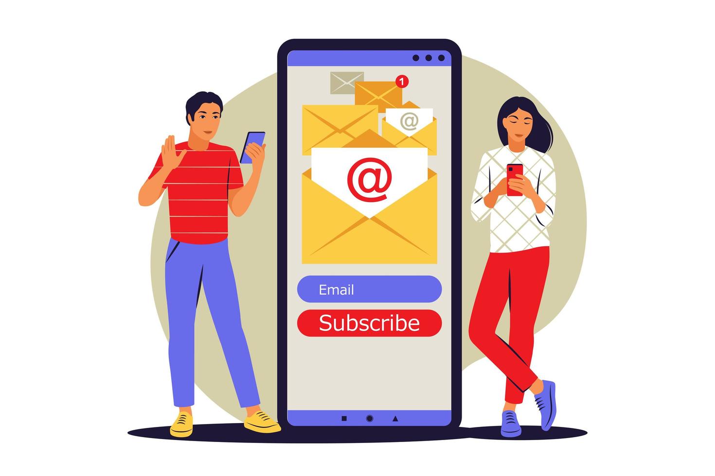 Concept subscribe to newsletter. Sign up. Email marketing, Vector illustration. Flat