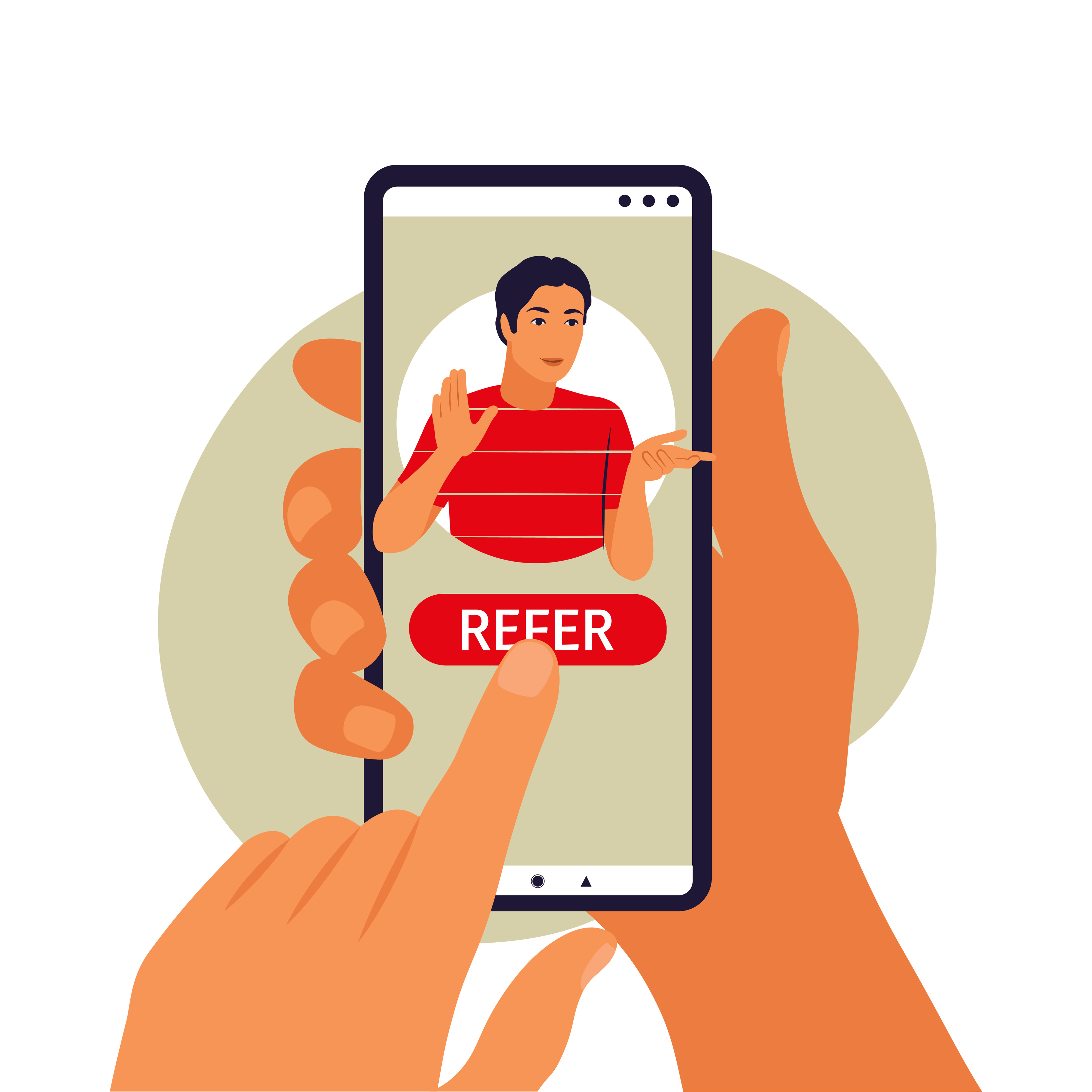 Referral program concept. Hand holding phone. Vector illustration. Flat 3679814 Vector Art at