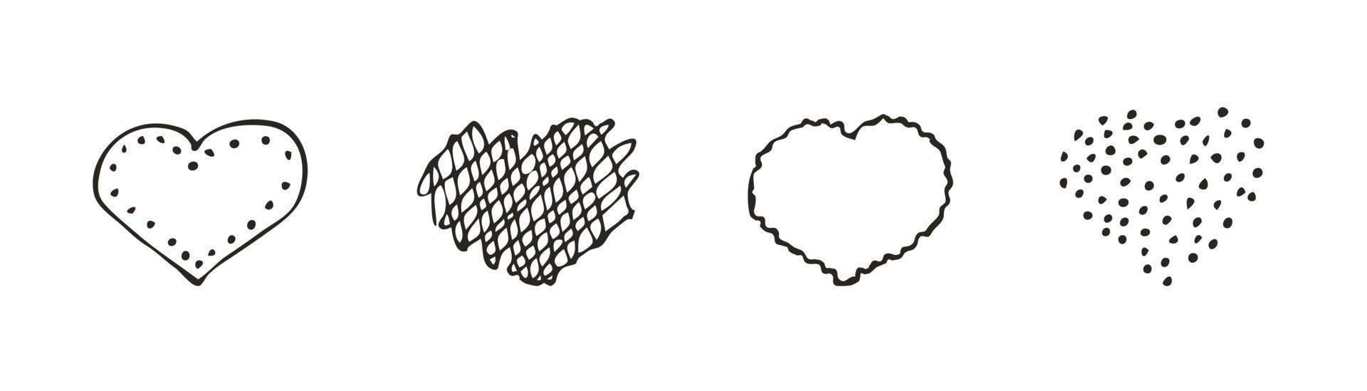 conjunto de icono de corazón de doodle. símbolo de amor. Ilustración gráfica de vector dibujado a mano lindo aislado sobre fondo blanco. signo de estilo de contorno simple. patrón de dibujo de arte