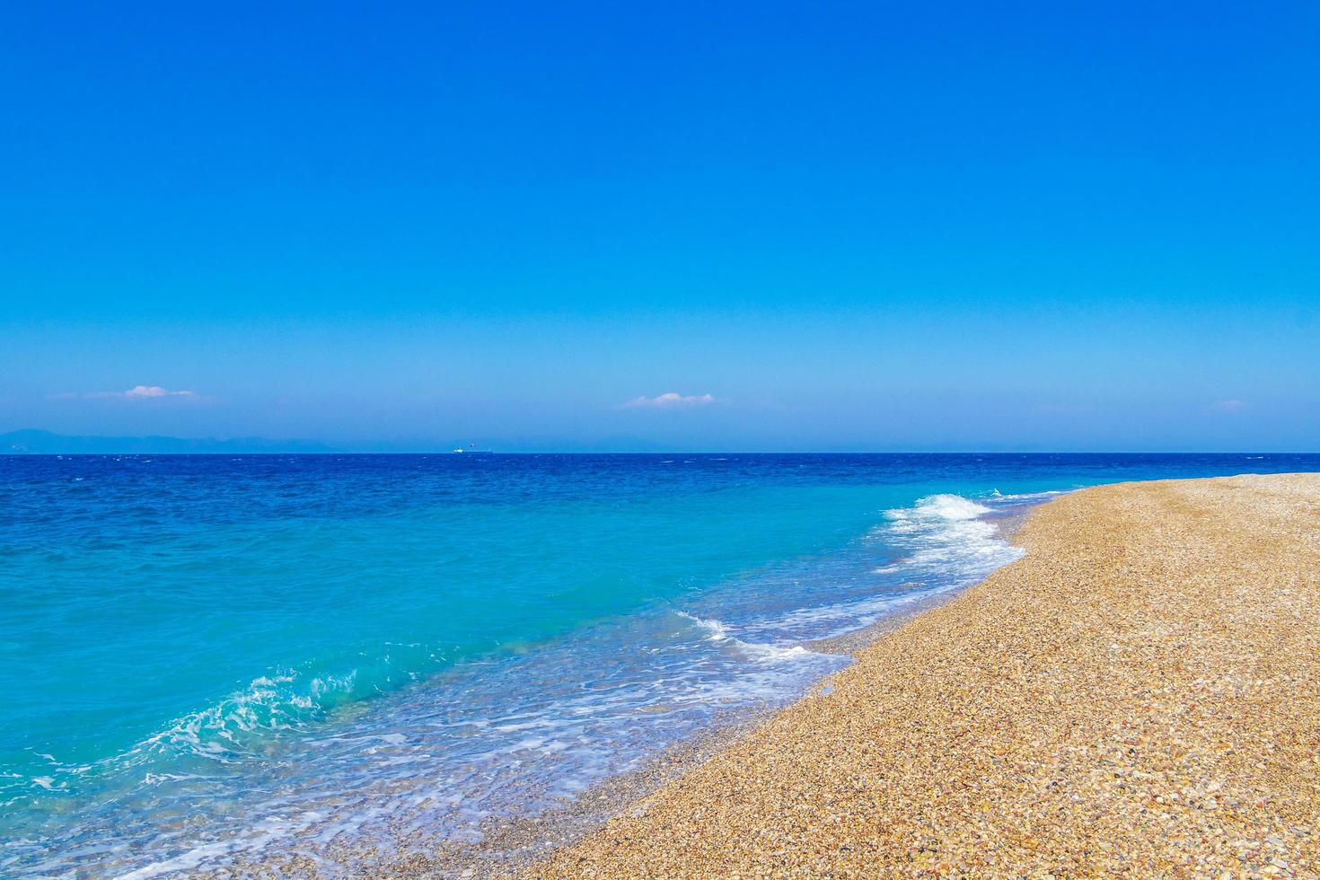 Elli beach landscape Rhodes Greece turquoise water and Turkey view. photo