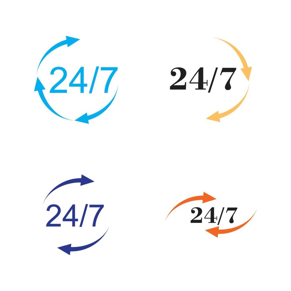 Diseño de ilustración de plantilla de logotipo de vector de icono abierto 24-7