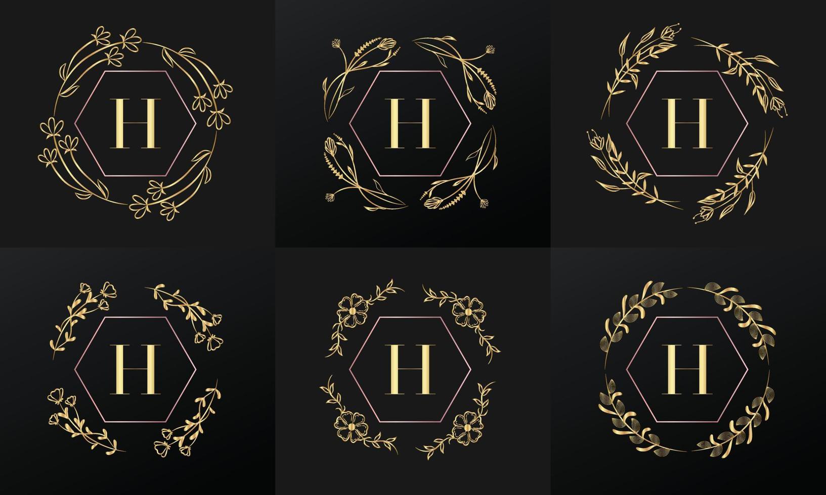 hand drawn golden botanical wreaths and floral round frame for botanical logo vector