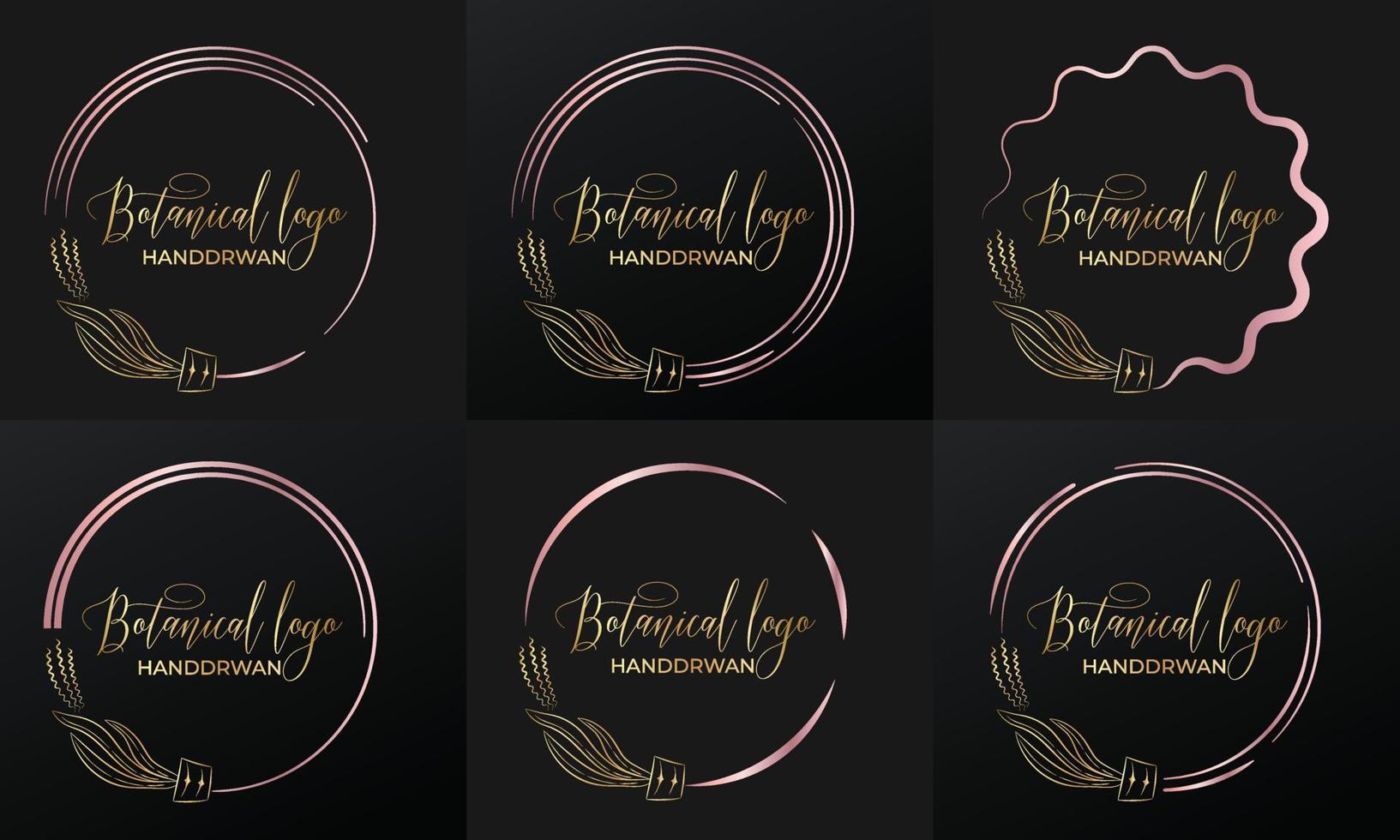 hand drawn golden botanical wreaths and floral round frame for botanical logo vector