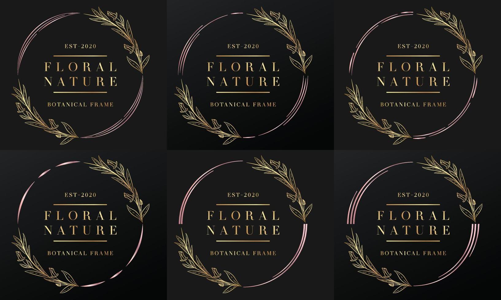 hand drawn golden botanical wreaths and floral round frame for botanical logo vector