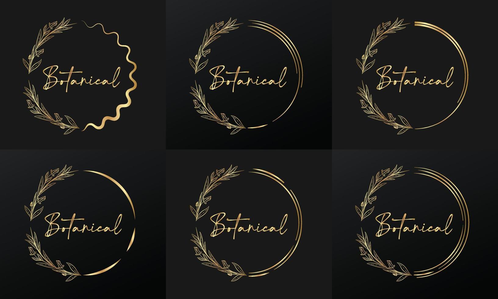 hand drawn golden botanical wreaths and floral round frame for botanical logo vector