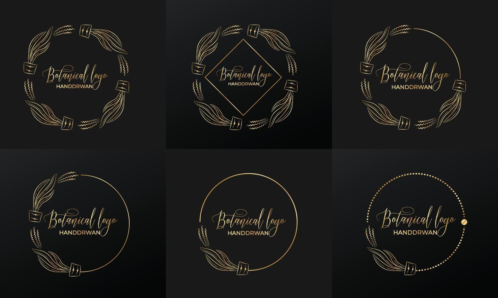 hand drawn golden botanical wreaths and floral round frame for botanical logo vector