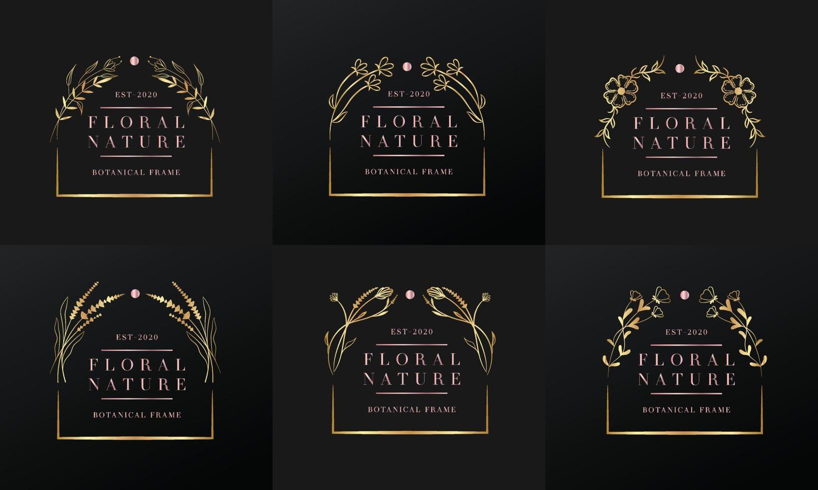 hand drawn golden botanical and floral frame for botanical logo vector
