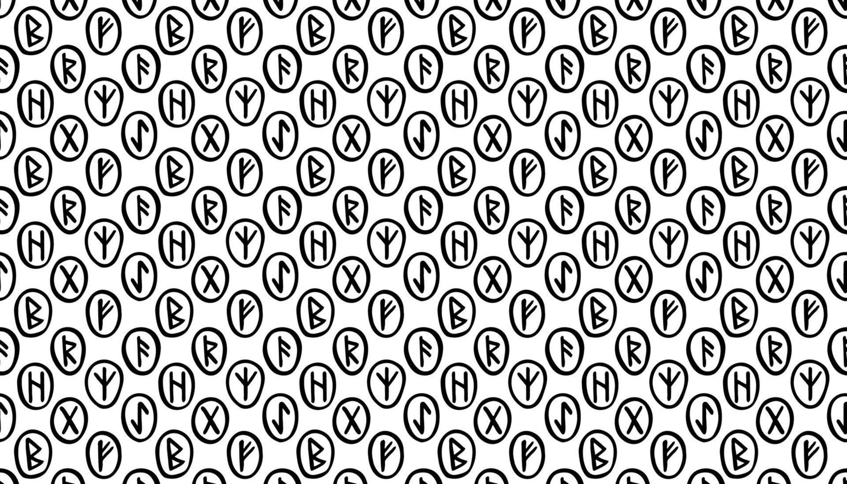 Scandinavian magic runes fortune teller prediction Halloween witchcraft tool black ink pattern texture background banner vector