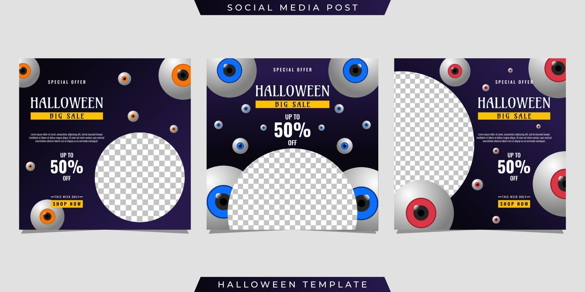 Halloween social media post sale template design vector