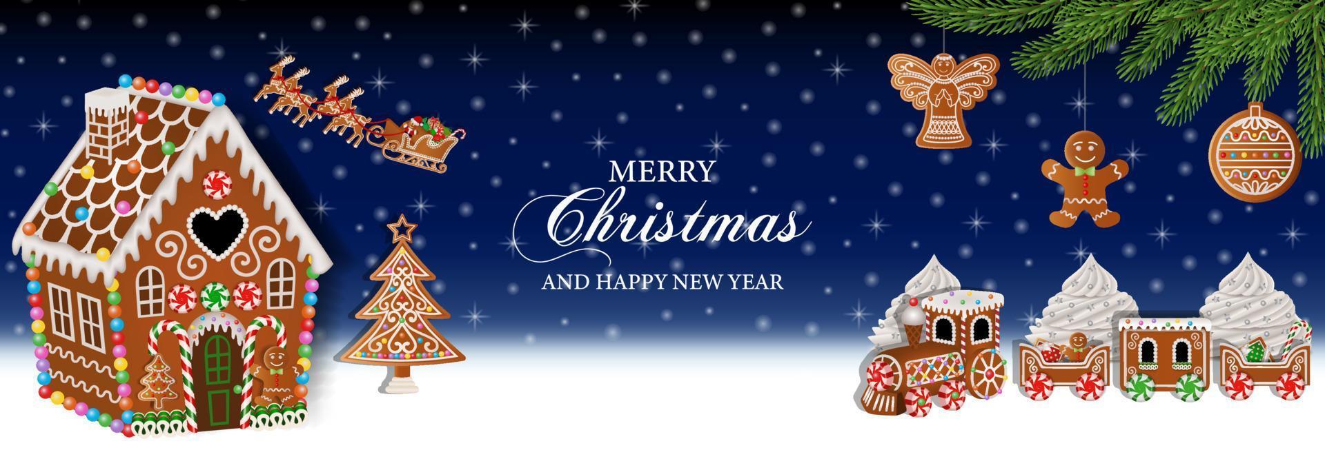 christmas banner with gingerbread cookies vector