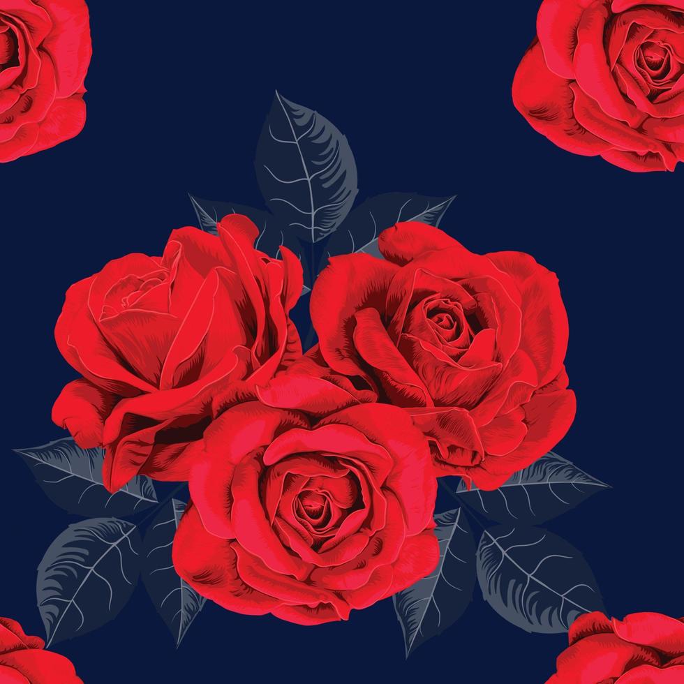 Seamless Pattern Red Rose Flowers Vintage Abstract Dark Blue Background Vector Illustration Drawing Watercolor Style For Used Wallpaper Design Textile Fabric Or Wrapping Paper Vector Art At Vecteezy