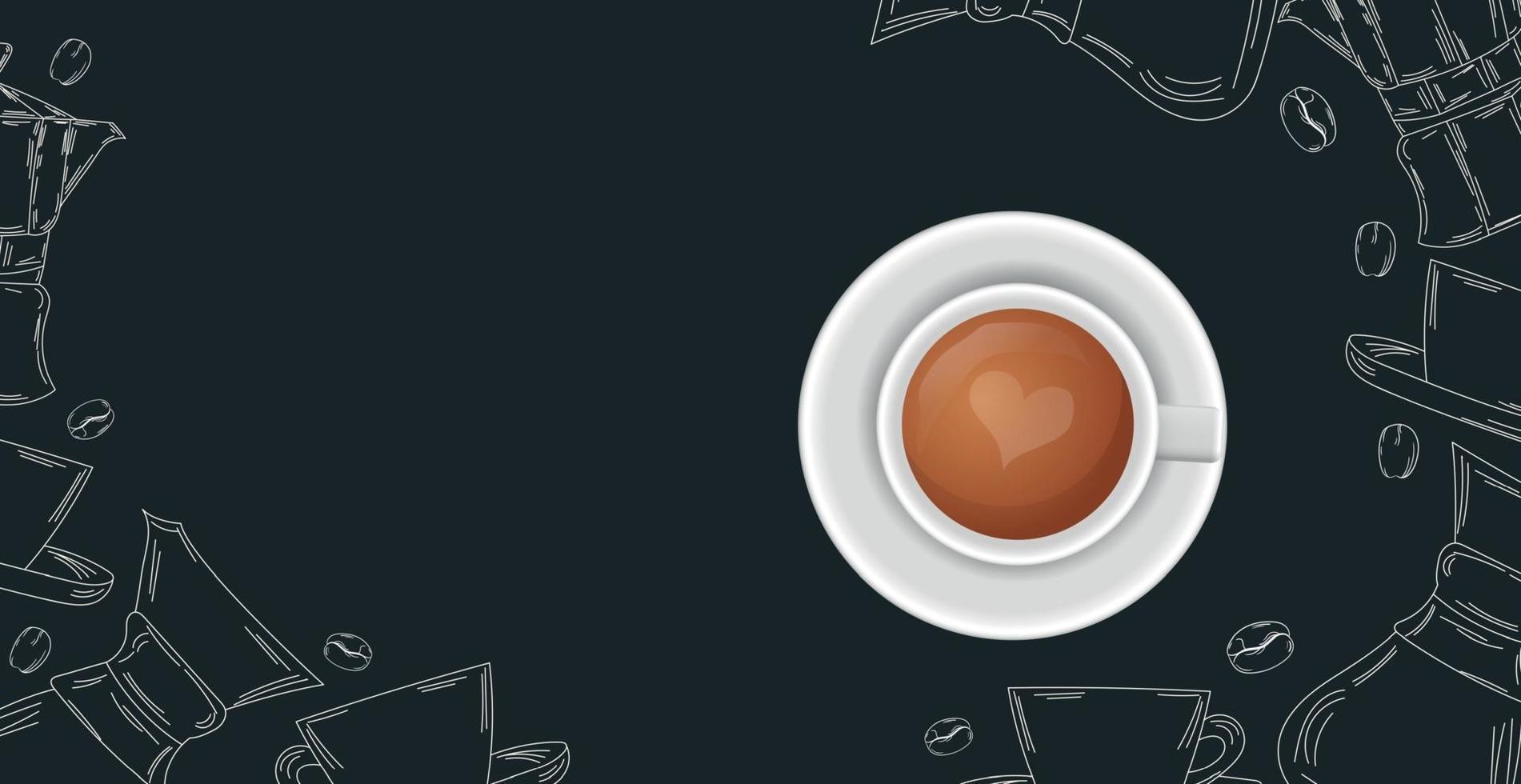 Coffee background with realistic cup of coffee - Vector